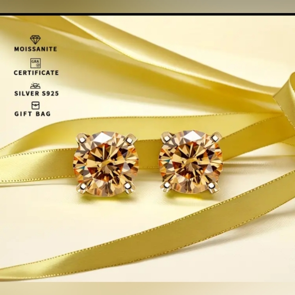 CERTIFIED .3ct Genuine Diamond, 14K Gold Plated, Sterling Silver Studs